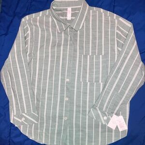 Auden Men's Green and White Striped Button Down Shirt